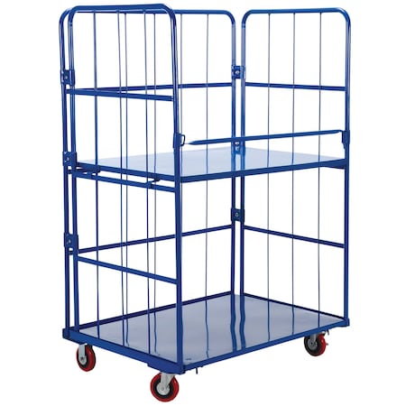 Vestil Blue Foldable/Nestable Roller Container 2 Shelf 1100lb 43.6x31.25x65.5 ROL-3143-2